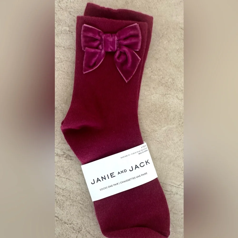 Janie and Jack Pointelle Tight, Velvet Bow Socks & Knee High Pointelle socks-2